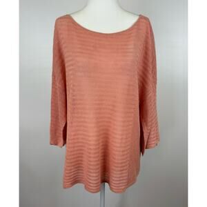 Eileen‎ Fisher Womens Organic Linen Knit Pullover Sweater in Peach Sz M FLAWS